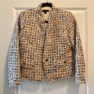 Ann Taylor Tweed Blazer with Fringe and Gold Detailing